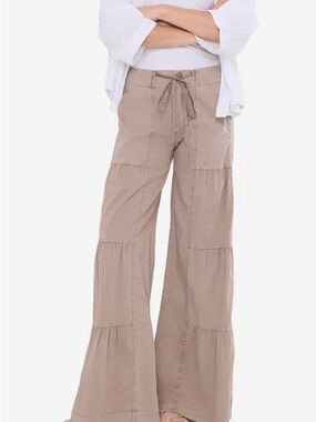 Drawstring Tiered Wide-Leg Pants - Taupe